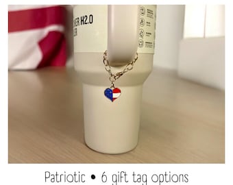 Tumbler Charm - Patriotic Heart - Handle Charm - Stanley - HydroJug - Owala - Simple Modern - HydroFlask - BruMate - Gift for Women