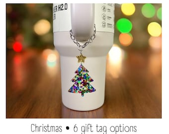 Charm para copo - Árvore de Natal brilhante - Charm para alça - Stanley - HydroJug - Owala - Simple Modern - BruMate - HydroFlask - Presente para mulheres