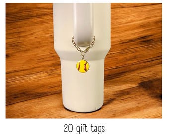 Tumbler Charm - Softball - Handle Charm - Stanley - HydroJug - Owala - Simple Modern - HydroFlask - BruMate - Yeti - Gift for Women