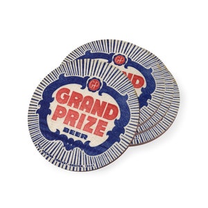 Grand Prize Beer 4-Piece Corkwood Coaster Set - Gulf Brewing Company, Galveston-Houston Texas