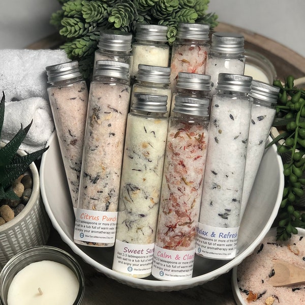 BULK Large (4oz) BATH SALTS - Wholesale Tubes | Garden Spa | Aromatherapy + Essential Oils Bridal Shower Wedding + Baby Favors Custom Labels