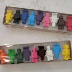 Lego Shaped People Crayons - Set of 9 | Various Single Colors | Stocking Stuffers | Classroom Gifts | Child Gift | Lego Party