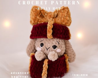 Holly Hop Crochet Pattern | Low-Sew No-Sew No-Sew Bunny in Gift Box | PDF Pattern | Christmas amigurumi