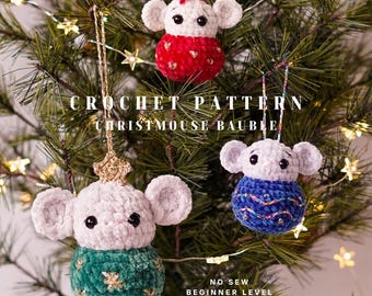 Christmouse Bauble crochet pattern | Christmas mouse ornament | customizable amigurumi bauble