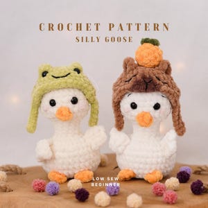 Silly Goose Crochet Pattern • Low-Sew Amigurumi Goose • Beginner Pattern • Includes Frog Hat & Capybara Costume