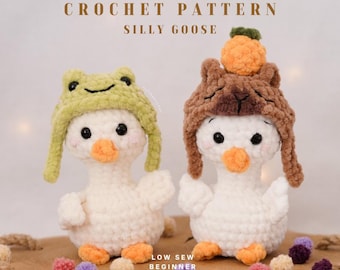 Silly Goose Crochet Pattern • Low-Sew Amigurumi Goose • Beginner Pattern • Includes Frog Hat & Capybara Costume