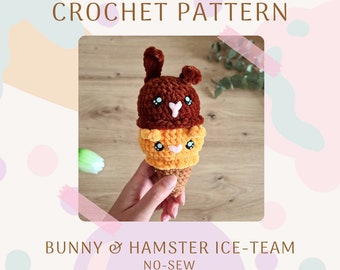 ICE-TEAM hamster & bunny combination: no-sew crochet ice cream pattern