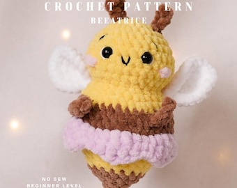 Beatrice the Bee | no-sew beginner crochet pattern with flower skirt | amigurumi