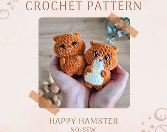 Happy Hamster incl. Eye Embroidery Tutorial, 2-in-1 no-sew crochet pattern with and without color change