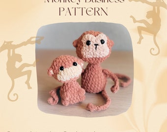 2 in 1 Monkey Business: no-sew/low-sew crochet pattern for Momma and Baby Monkey with popping head