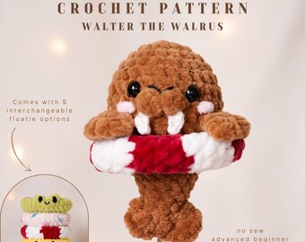 Walter the Walrus Crochet Pattern – No-Sew Amigurumi Plushie with Floatie – Cute Summer Plush – PDF pattern for advanced beginners