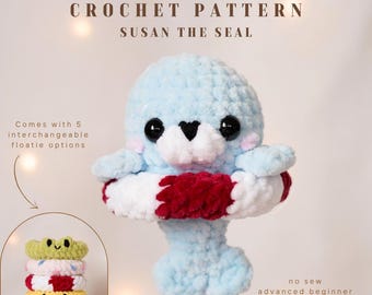 Susan the Seal Crochet Pattern – No Sew Summer Amigurumi with Removable Floatie | Fun & Easy Beach Plushie PDF | Beginner friendly