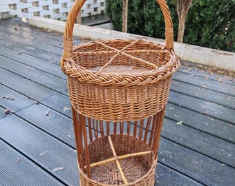 Panier Porte-bouteille Vintage En Rotin – Très Bon état, Déco Rustique
