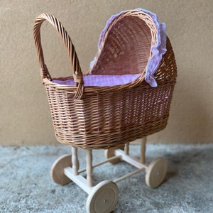 handgemaakte poppenwagen duwbuggy natuurlijk rieten kinderwagen milieuvriendelijke rieten poppenwagen speelgoedopslag leuk cadeau cadeau