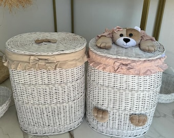 蓋付き籐バスケット：柳のバスケット、子供部屋収納 - Etsy 日本