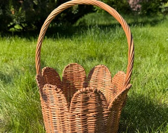 Cesta pequeña de mimbre con asa, decoración rústica de ratán para jardín, almacenamiento de frutas, cesta redonda tejida a mano para regalo de Pascua.