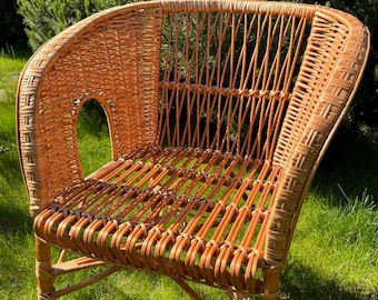 Woven Willow Accent Chair, Wicker Chair Natural, Boho Patio Armchair, Rattan Garden Seat, Rustic Outdoor Wedding Decor Seating