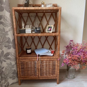 wicker cabinet with doors rattan shelf wicker bookshelf boho furniture plant shelf ecofriednly wicker dresser wicker boho chest of drawers