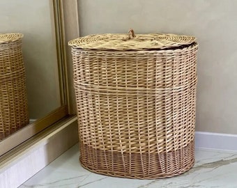 cesto de roupa suja oval de vime com tampa suporte para cesto de roupa suja de vime natural organizador de banheiro