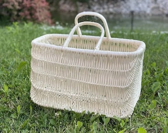 white wicker picnic bag french market basket natural shopping bag gift for her fruit wicker basket
