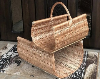 wicker log carrier basket firewood holder handmade fireplace decor ecofriendly firewood storage basket with handle large wicker basket