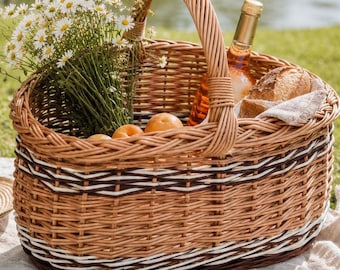 Wicker Picnic Basket, Rustic Handmade Fruits, Easter Harvest Storage Basket, Willow Kitchen Decor Gift, Natural Fruit Foraging Bag