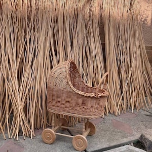 Rieten poppenwagen milieuvriendelijke rieten poppenwagen duwwagen natuurlijke rieten kinderwagen speelgoedopslag babymeisje douchecadeau