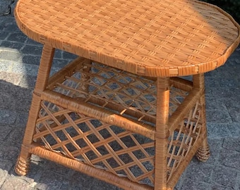 Oval Wicker Coffee Table, Rattan Woven Small Outdoor Desk, Rustic Garden Willow Furniture, Handmade boho Patio Side Accent Table