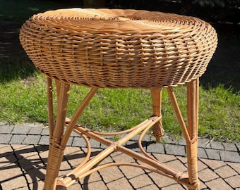 Handmade Round Wicker Coffee Table, Rattan Woven Side Small Outdoor Eco Friendly Table, Natural Garden Rustic boho Desk Willow furniture