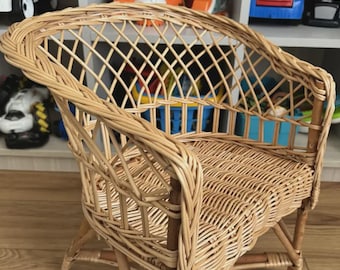 Woven Willow Kids Chair Furniture, Wicker Small Chair, Boho Patio Armchair, Rattan Natural Seat, Rustic Outdoor Wedding Decor Seating