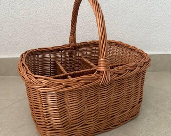natural wine carrier rustic picnic basket woven wine caddy with handle willow basket handmade water bottle carrier ecofriendly rattan basket