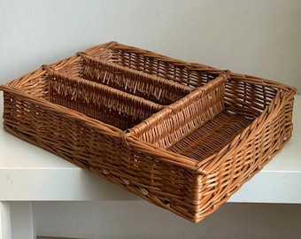 natural wicker cutlery tray silverware drawer organizer rustic willow basket handmade tea organizer handwoven rattan basket serving tray