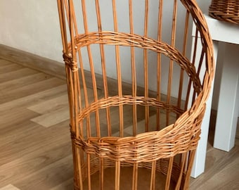 Wicker Baguette Display Holder Basket, Tall Woven Willow Bread Storage, Natural Rattan Kitchen Bread Box, Handwoven Home Decor
