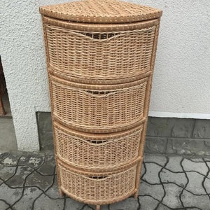 wicker corner chest of drawers ecofriendly wicker corner dresser natural rattan nightstand bedroom boho furniture handmade rattan dresser