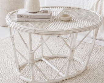 White Small Oval Wicker Coffee Table, Willow Accent Side Table, Rustic Woven Outdoor Furniture, Rattan boho Garden, Patio Decor