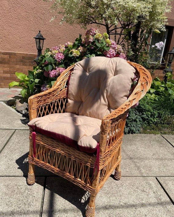 Garden Wicker Chair Ecofriendly Rattan Seat Patio Wood Chair Handmade Small Chair Outdoor Patio Furniture Boho Rustic Chair Etsy
