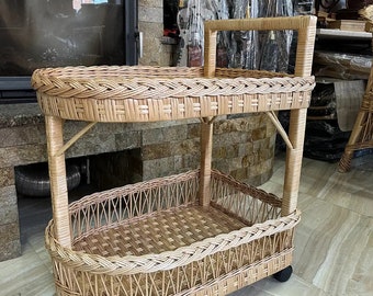 wicker bar table rattan bar cart rattan coffee table rolling storage cart  home coffee bar furniture boho furniture