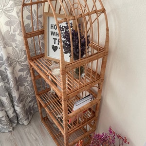 arched wicker shelf rattan bookcase plant stand boho furniture shoe rack shelf vintage style storage shelf natural wicker rattan plant stand image 8