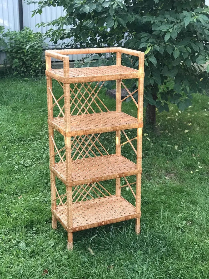 Upcycle Rattan Bookcase Handmade Rattan Etagere Natural Wicker Shelf Bookcase Ecofriendly Plant ...