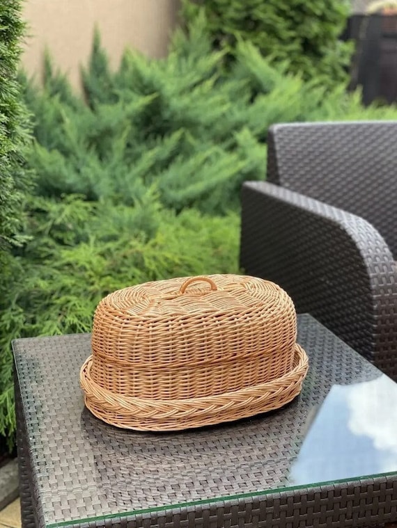 Oval wicker bread bin with lid rustic bread basket natural eco-friendly bread box kitchen storage basket