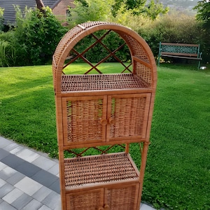 handmade arched cabinet with doors ecofriendly wicker bookshelf plant stand arched bookcase natural rattan shelf boho furniture bookshelf