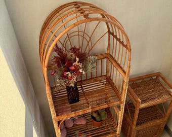 アーチ型の籐の棚、植物スタンド、天然の籐の棚、ボヘミアン家具