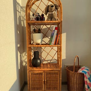tall arched rattan shelf natural wicker cabinet handmade rattan etagere bookcase ecofriendly wicker furniture woven plant stand bookshelf