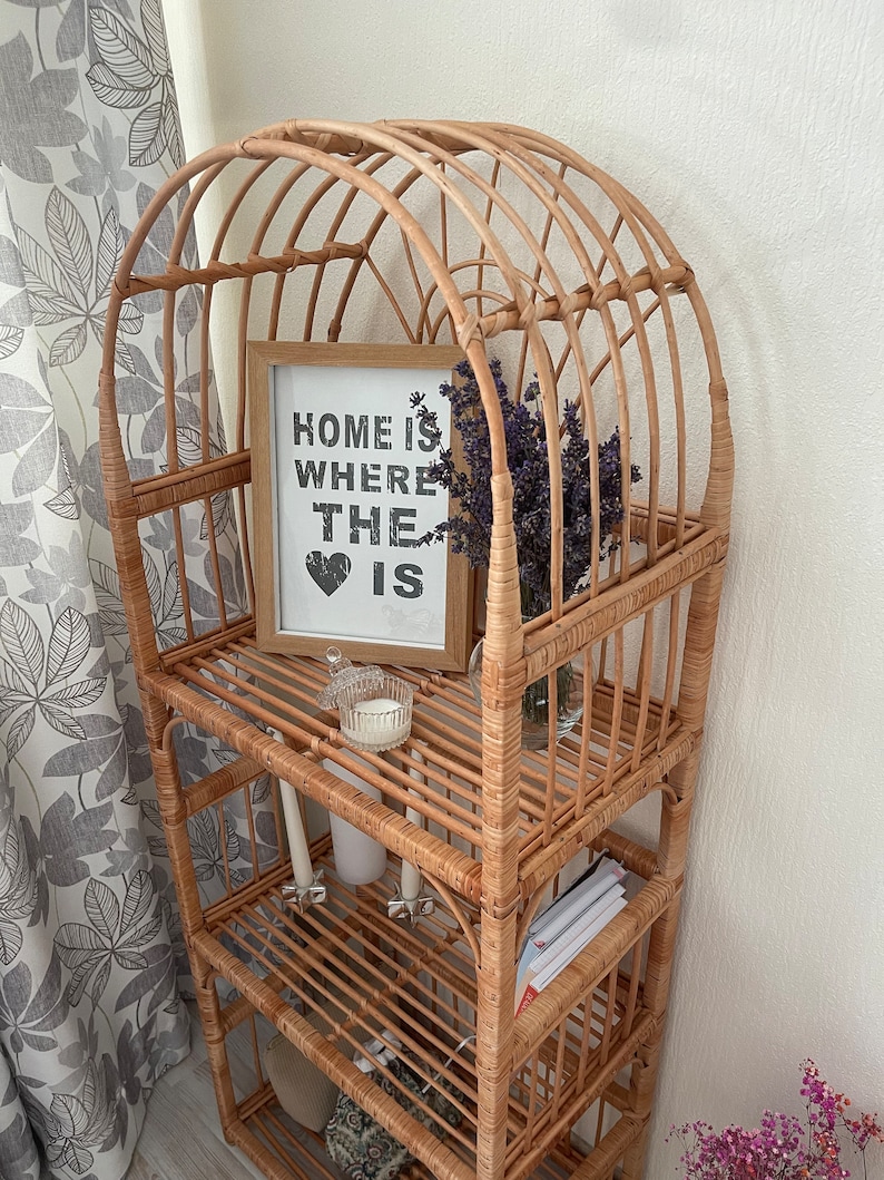 arched wicker shelf rattan bookcase plant stand boho furniture shoe rack shelf vintage style storage shelf natural wicker rattan plant stand image 11