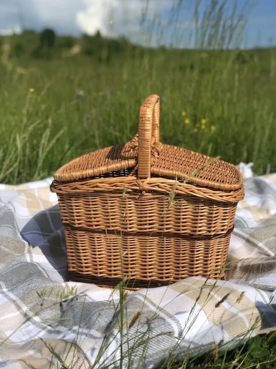 Picknickkorb Obstkorb mit Deckel rustikaler Korb umweltfreundlicher handgemachter Wein Aufbewahrungskorb Pilzkorb