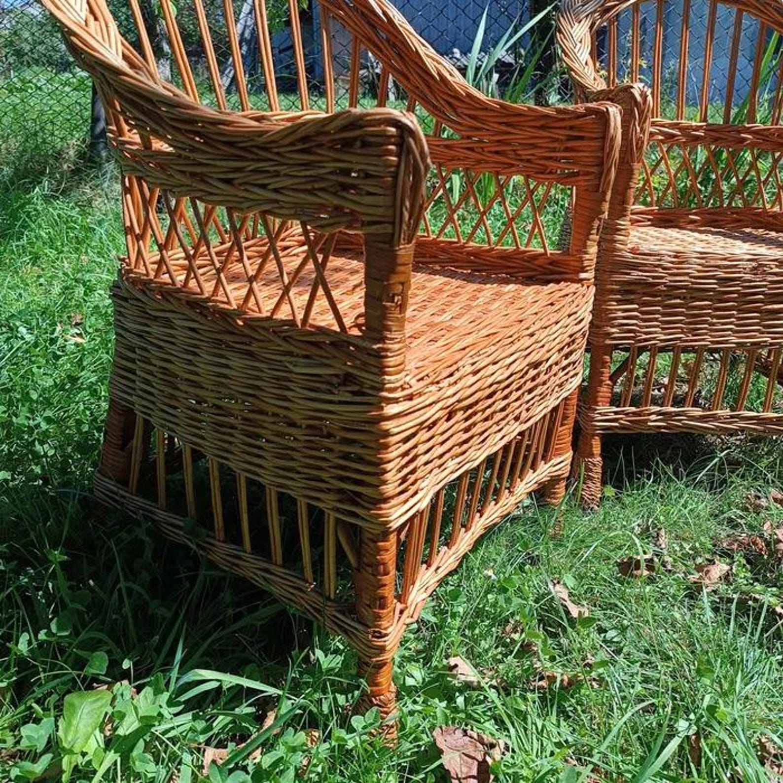 Small Rustic Chair Natural Garden Wicker Chair Handmade Seat Patio Ecofriendly Rattan ...