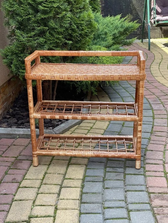 natural wicker shoe rack boho shelf handmade shoe storage rattan shoe bench  eco-friendly boho furniture vintage style shoe stand