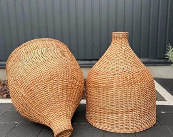 rustikale Rattan Pendelleuchte handgemachte hängende Anhänger Beleuchtung Korb Lampenschirm umweltfreundliche Rattan Kronleuchter hängenden boho gewebten Lampenschirm