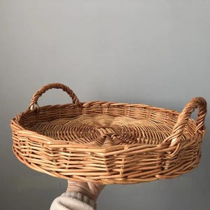 handgjord rustik rotting frukostbricka naturvävd rotting matbricka miljövänlig liten serveringsbricka rund rotting serveringsbricka brödförvaring