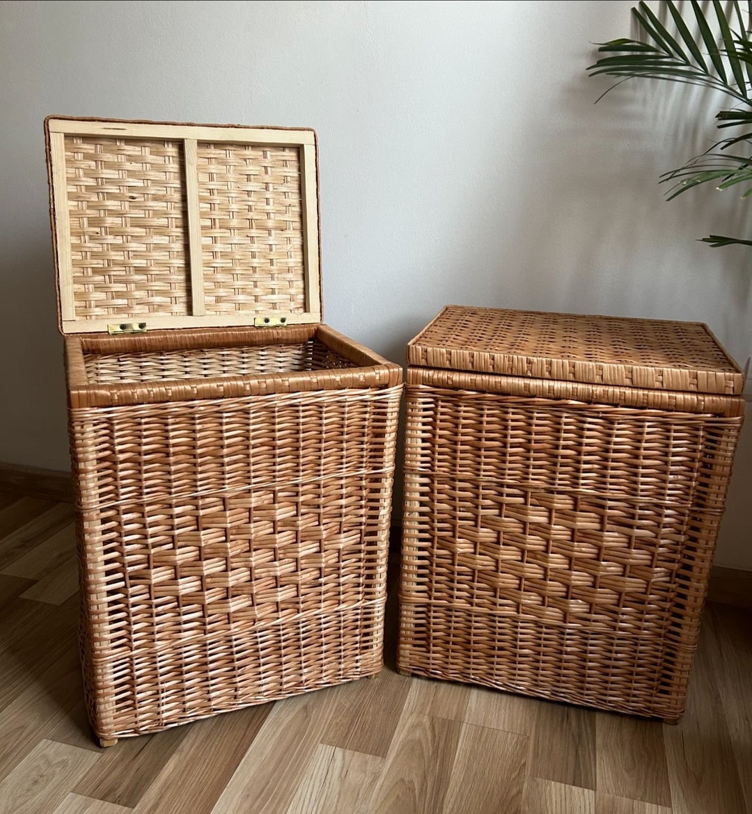 Cesto de roupa suja de vime, caixa de vime natural, organizador de ...